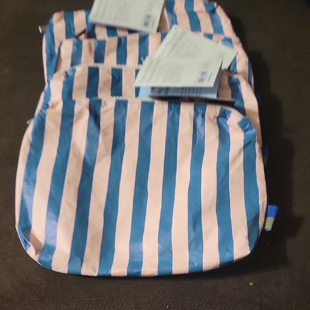 Open Story Water Resistant Pouch Elegant Pink and Blue Striped Cosmetic Bag